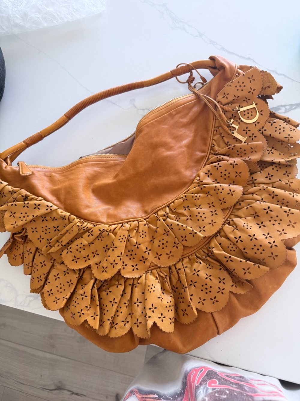 Dior leather Orange Floral Cutout Hobo Bag - Picture 11 of 12